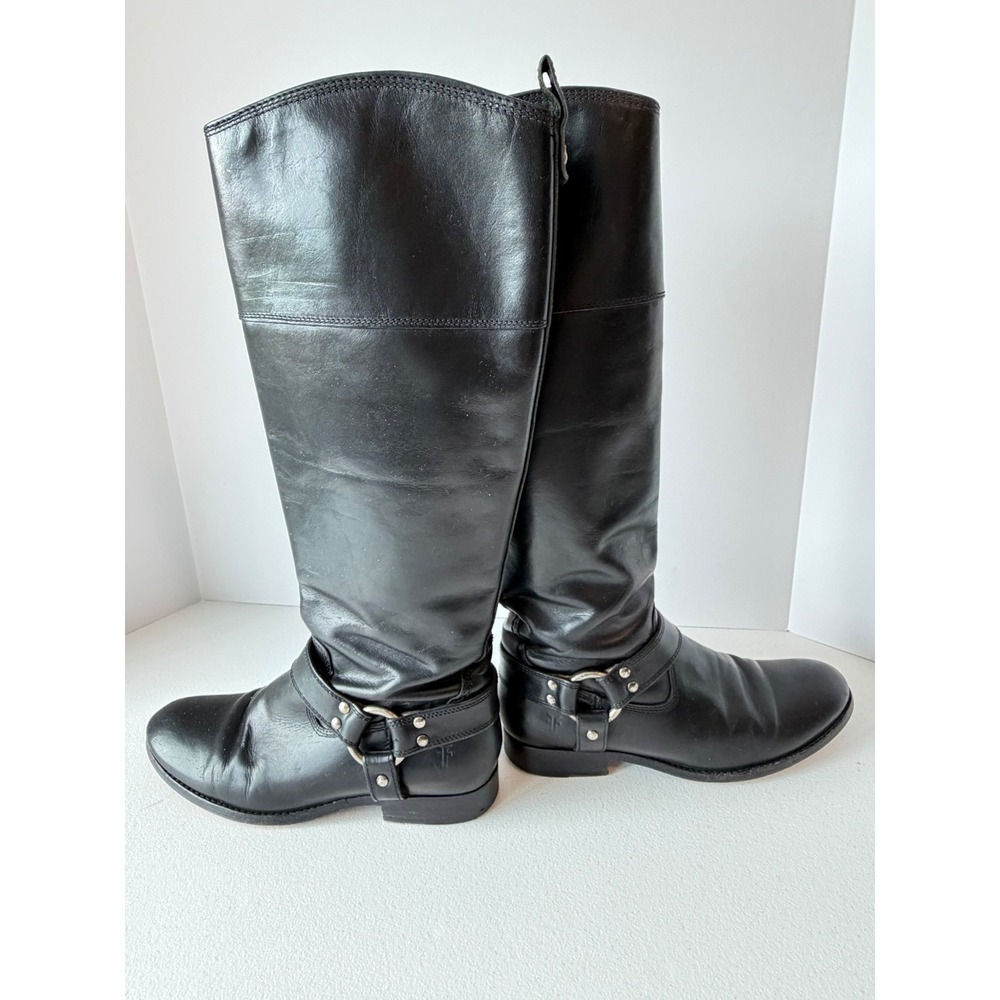 Frye Womens Harness Tall Leather Boots 7.5 Black Moto Preppy 76927 - Picture 5 of 15